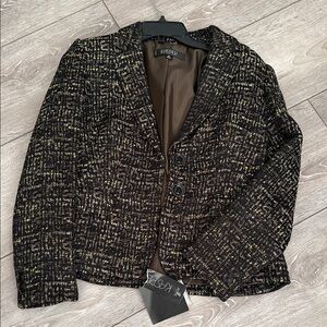 Kasper Black Tweed Blazer with Gold Thread New 6p